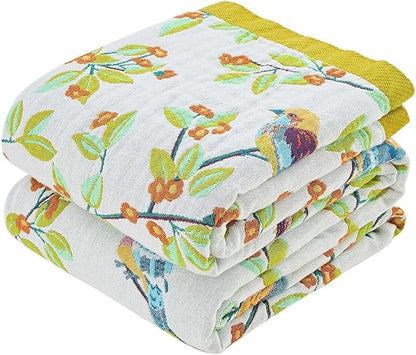 Boho Throw Blanket for Bed, 100% Cotton Soft Rustic Quilt Fall Blanket, 90"x98" Floral Printed Farmhouse Decor Bed Blankets, All Season Rustic Reversible Bohemian Throw Quilt