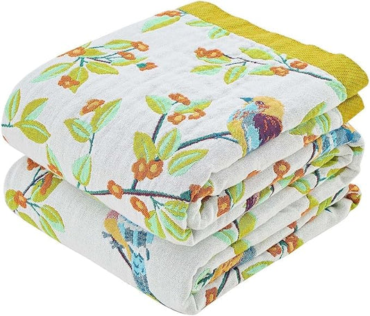 Boho Throw Blanket for Bed, 100% Cotton Soft Rustic Quilt Fall Blanket, 90"x98" Floral Printed Farmhouse Decor Bed Blankets, All Season Rustic Reversible Bohemian Throw Quilt