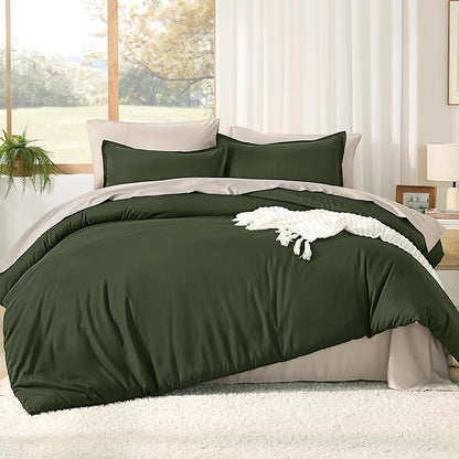Litanika Comforter Full Size Set Olive - 7 Pieces Bed in a Bag Full Beddding Comforter Sets, Plain Lightweight Bed Set with Comforter, Sheets, Pillowcases & Shams