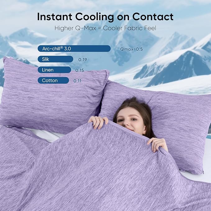 Elegear Revolutionary Cooling Blanket Queen Absorbs Heat to Keep Body Cool for Night Sweats, Arc-Chill 3.0 Cool Fiber Q-Max>0.5 for Hot Sleepers, Lightweight Summer Cold Blankets for Sleeping, Purple