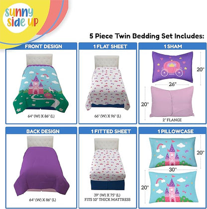 Sunny Side Up Magic Castle Twin Comforter Set - 5 Piece Kids Bedding Includes Comforter, Sheets & Pillow Cover - Super Soft Microfiber Bed Set