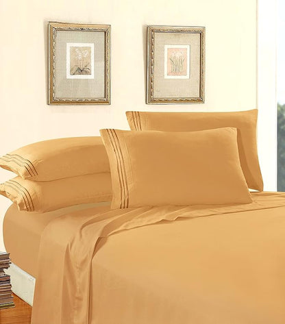 Elegant Comfort Luxury Soft 1500 Premier 4-Piece Premium Hotel Quality Wrinkle Resistant Coziest Bedding Set, All Around Elastic Fitted Sheet, Deep Pocket up to 16inch, Queen, Camel/Gold