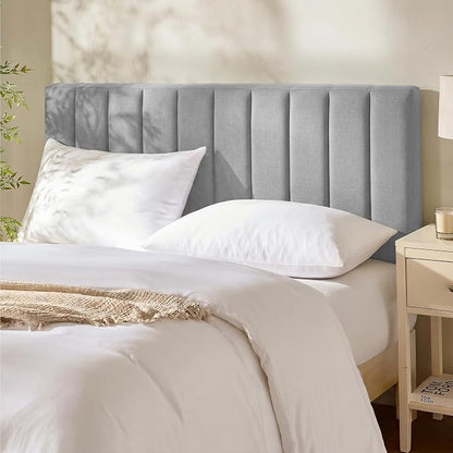 Hearth & Harbor Wall Mounted King Headboard Only, Bed Headboard King Size | Easy Assemble, Floating Peel and Stick, Upholstered, Channel Stitched, 3D Wall Panels, 5 Strips of 3M Tape Included, Silver