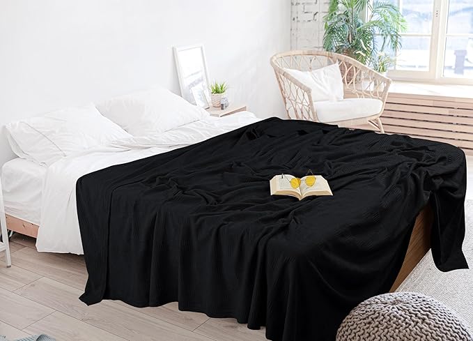 Utopia Bedding Black 100% Cotton Blanket [Queen Size - 90x90 Inch] Lightweight, Soft and Breathable Thermal Blanket for All Seasons