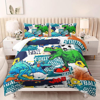 Kid's Dinosaur Comforter Set,Cartoon World Animal Bedding Set Full Size,All Season Ultra Cozy Comforter Set 3 Pieces with 2 Pillowcases for Adults,Teens,Boys,Girls