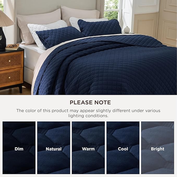 Bedsure Quilts Queen Size - Lightweight Bedspreads Queen Size with Classic Honeycomb Quilting, Soft Quilt Bedding Set, Navy Comforter Set Coverlet for All Seasons with 2 Pillow Shams (90" x 96") | Skin-Friendly Soft, All-Season Comfort, Breathable, Lig...