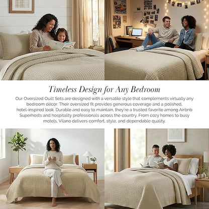 Southshore Fine Living, Inc. Oversized King Quilt Bedding Set, Taupe Quilt California/King Size Bedspread with 2 Matching Pillow Shams, Microfiber Soft & Cozy Bedding Coverlet, Taupe