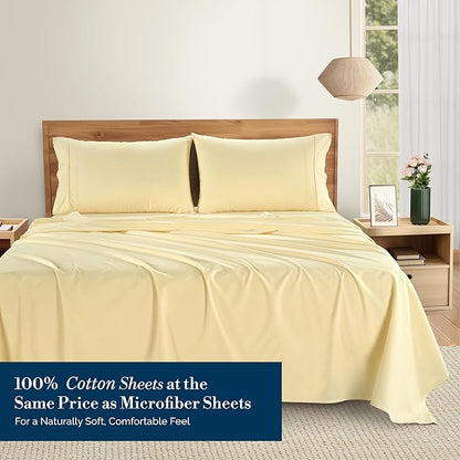 Casa Platino 100% Cotton Percale Sheet Twin XL – Crisp Twin XL Size Bed Sheets Cooling with 2 Pillowcases, Ultra Soft & Breathable for Great Nights Sleep, with 15" Deep Pocket Fitted Sheet – Beige