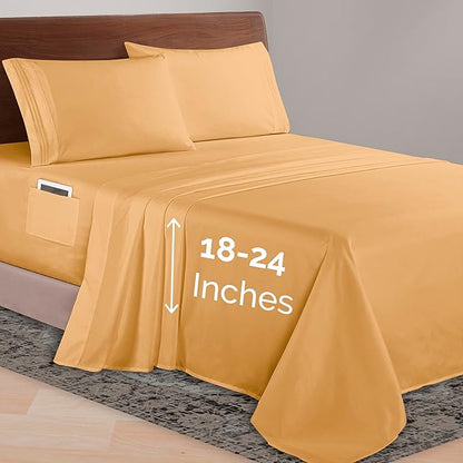 Elegant Comfort Luxurious 1500 Premium Hotel Quality Microfiber 4-Piece Sheet Set, 18-24 Inches Deep - Extra Deep Pocket Sheets - Ultra Soft 4PC Deep Pocket Sheets, Full, Camel-Gold