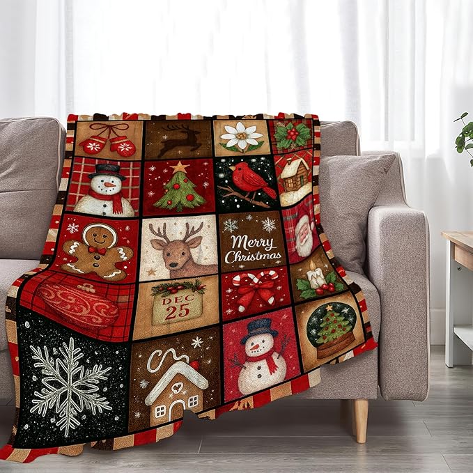 Christmas Blanket Super Soft Warm Fluffy Fleece Flannel Snowman Santa Claus Throw Blanket Cozy Fuzzy Plush Stuff Bedding Blankets Gifts for Women Kids Boys Girls Adults 60"X50"
