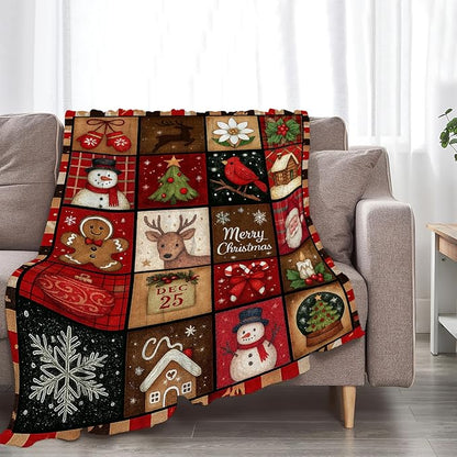 Christmas Blanket Super Soft Warm Fluffy Fleece Flannel Snowman Santa Claus Throw Blanket Cozy Fuzzy Plush Stuff Bedding Blankets Gifts for Women Kids Boys Girls Adults 60"X50"