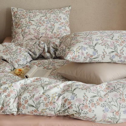 Floral Queen Bed Comforter Set for Girls Cute Bedding Set Cotton Down Alternative Fluffy Boho Bedding Comforter Sets Cottage Core Farmhouse Lightweight Soft Bed Comforter with 2 Pillowcases
