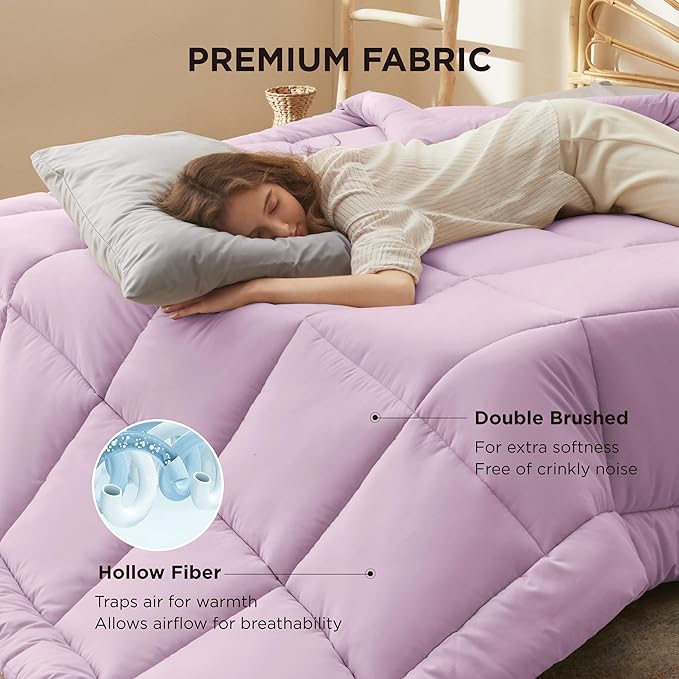 Bedsure Comforter Duvet Insert - Quilted Comforters Twin XL Size, All Season Duvet, GentleSoft Down Alternative Bedding Blanket, with 8 Tabs, Gifts for Women/Men, Light Purple, Twin XL 92 x 68 Inches
