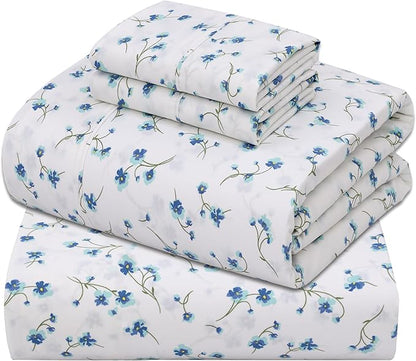 ZOYER 100% Cotton Sheets – King Size Percale Bedding, Cooling & Breathable, Durable with a Crisp, Soft & Comfortable Feel, 16" Deep Pocket, 4-Piece Set, La Laa Flower