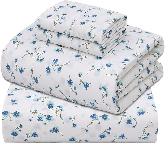 ZOYER 100% Cotton Sheets – King Size Percale Bedding, Cooling & Breathable, Durable with a Crisp, Soft & Comfortable Feel, 16" Deep Pocket, 4-Piece Set, La Laa Flower