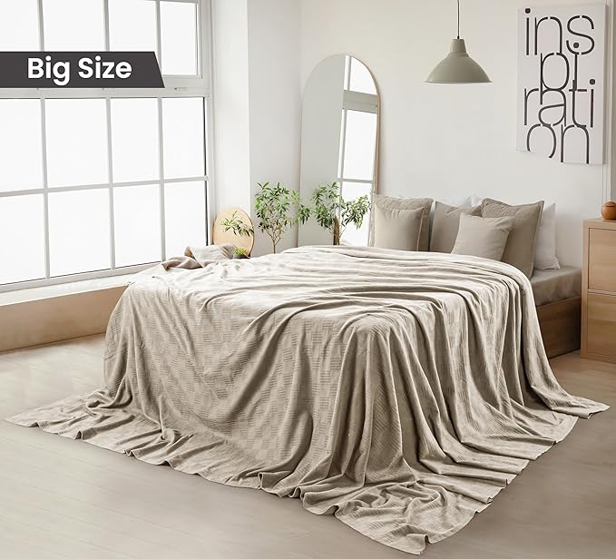 Utopia Bedding Khaki 100% Cotton Blanket [Big Size - 120x120 Inch] Lightweight, Soft and Breathable Thermal Blanket for All Seasons