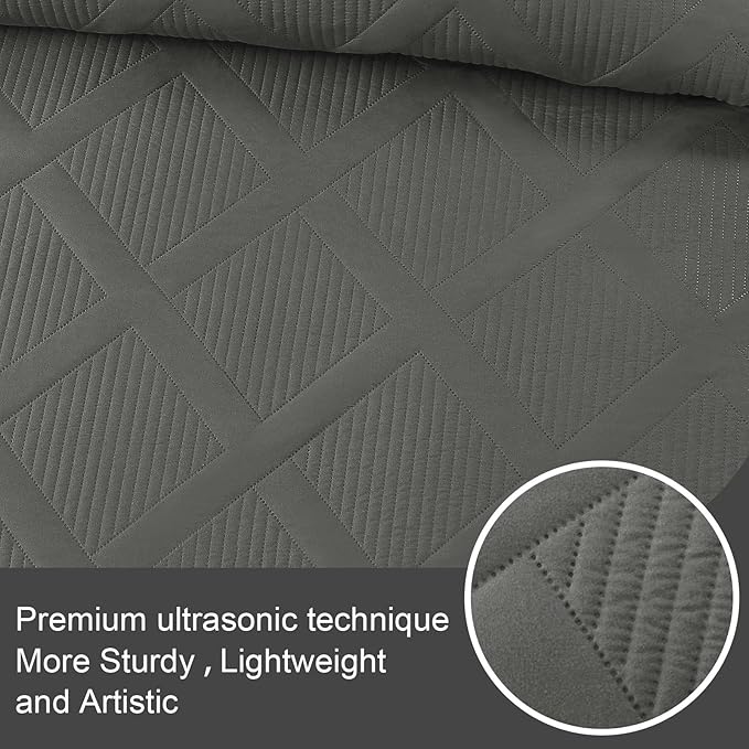 Exclusivo Mezcla Quilts Queen Size - Grey Quilt Set Bedspread with 2 Pillow Shams, Modern Bedding Set with Striped Pattern, Soft Lightweight Bedspreads Queen Size for All Seasons