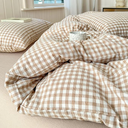 LifeTB Tan Gingham Comforter Set Twin XL Modern Style Beige Plaid Comforter Set 3 Pieces Soft Fluffy Grid Checkered Pattern Comforter with 2 Pillowcases Farmhouse Gingham Bedding Set Twin XL