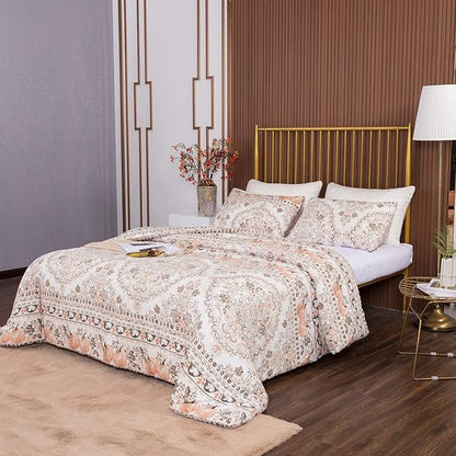 CLOTHKNOW Light Brown Floral Queen Comforter Set Botanical Bedding Comforter Sets Boho Comforter Pumpkin Comforter Queen with 2 x Pillow Cases