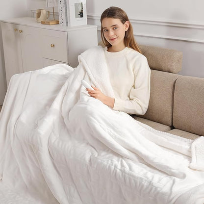 Queen Electric Blanket 84''X90'' Dual Control Heated Blanket - Soft Silky Plush Heating Blanket with 5 Heating Level & 10 Hour Auto Off, ETL Certified & Machine Washable for Grandma Gifts(Cream)