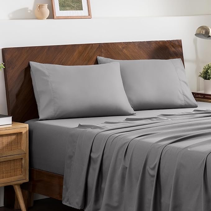Bare Home Microfiber Pillow Cases - King 20x36 - Cooling Pillowcases - Double Brushed - Easy Care - Envelope Closure (King Pillowcase Set of 2, Light Grey)
