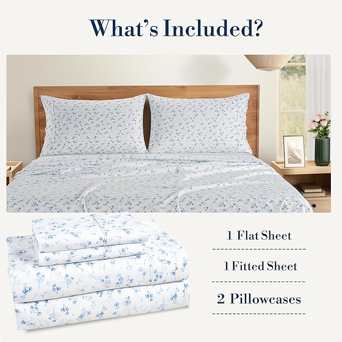 Casa Platino Twin XL Bed Sheets Set – 4 Piece Set, 100% Cotton Sheets Twin XL, Soft Breathable Fabric, Tailored Fit with 15" Deep Pockets, Ideal for Modern Homes & Guest Beds – Floralis