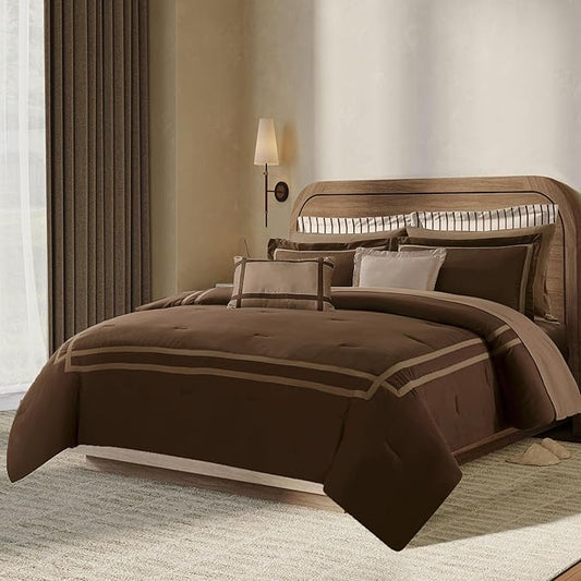 Wonderful Queen Comforter Set Hotel Style 8-Piece Luxury Bedding Set Hydro-Brushed Modern Lightweight Comforter with Matching Fitted Sheet,Flat Sheet,Pillow Sham,Decorative Pillows for All Season