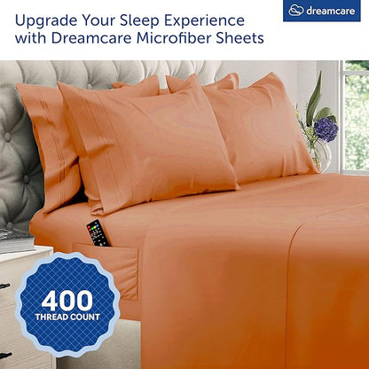 DREAMCARE Queen Sheet Set – 6 pcs Cooling Bed Sheets – up to 15” Deep Sheets Queen Size Bed Set – 2500 Supreme Collection – Extra Soft 100% Brushed Microfiber Hotel Luxury with Side Pocket, Terracota