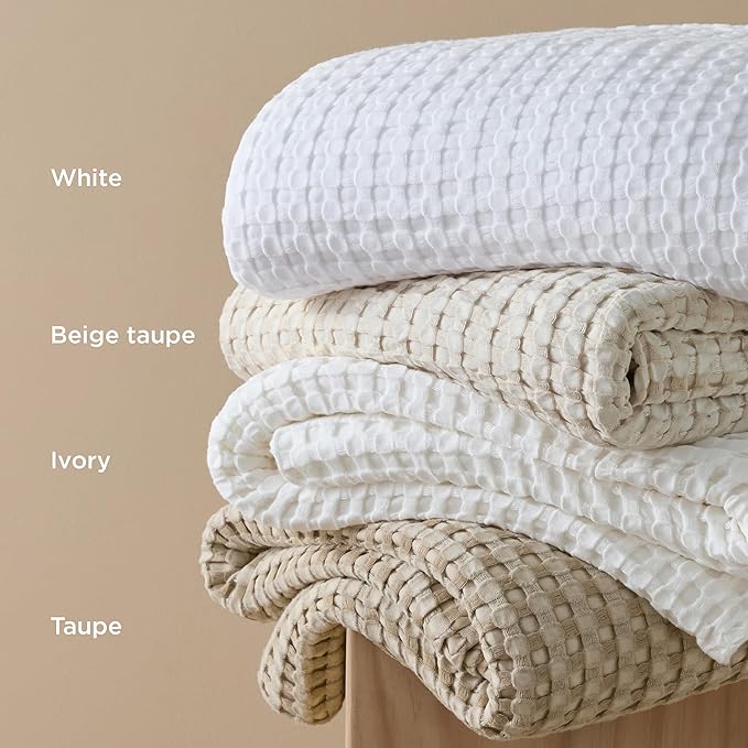 Bedsure Cooling Cotton Waffle Twin XL Blanket - Lightweight Breathable Blanket of Rayon Derived from Bamboo for Hot Sleepers, Natural, 66x90 Inches