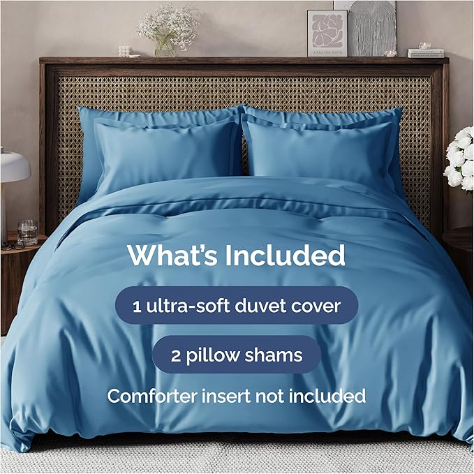 Duvet Cover Cal King Size Set - Extra Soft Cal King Duvet Cover 104" x 98" with 2 Pillow Shams - Hotel Luxury, Easy Care & Fade Free w/ Zipper Closures & Ties - Comfy, Cozy & Breathable (Denim Blue)