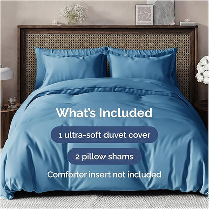 Duvet Cover Cal King Size Set - Extra Soft Cal King Duvet Cover 104" x 98" with 2 Pillow Shams - Hotel Luxury, Easy Care & Fade Free w/ Zipper Closures & Ties - Comfy, Cozy & Breathable (Denim Blue)