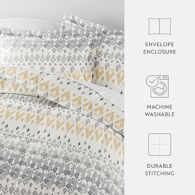 LINENS & HUTCH Comforter Set Patterned Microfiber All Season Down-Alternative Ultra Soft Bedding in Mayan Stamp - King/Cal-King Mayan Stamp Gray