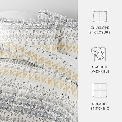 LINENS & HUTCH Comforter Set Patterned Microfiber All Season Down-Alternative Ultra Soft Bedding in Mayan Stamp - Full/Queen Mayan Stamp Gray