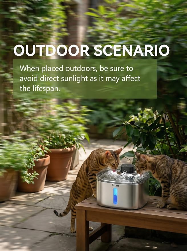 5L Cat Dog Water Fountain,Stainless Wireless Fountain | 5L wireless cat dog fountain for small dogs and multi-cat homes, sensor flow, quiet use, 4000mAh battery and 1 filter set