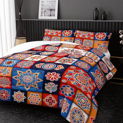 Modern Bohemia Comforter Sets King Size,Square Montage Pattern Bedding Set for Your Room,Abstract Soft Lightweight Quilted Set All Season 1 Comforter and 2 Pillowcases