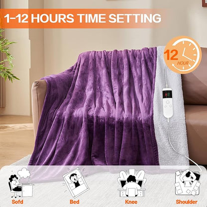 Electric Heated Blanket King Size 90''x100'' - Dual-Control Heating Blanket, Soft & Warm Flannel 10-Level Temperature Control, 8 Hours Auto Off, Rapid Heating & Overheat Protection