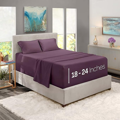 Nestl Twin Size Sheet Set, 4 Piece Extra Deep Pocket (18-24 inches), Microfiber, Hotel Luxury, Soft, Breathable, Wrinkle-Free, Easy to Care, Purple