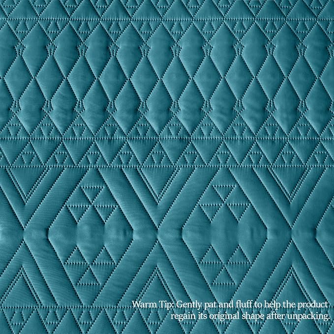 akkialla King/Cal King Quilt Set, Teal Lightweight Microfiber Bedspread Coverlet, Boho Geometric Pattern, Soft All-Season Bedding, 3-Piece (1 Quilt, 2 Pillow Shams) | Breathable fabric, Modern style