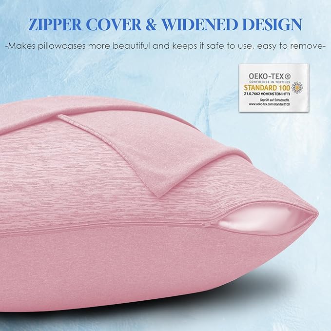 CHOSHOME Cooling Pillow Cases Zipper Pillow Covers Q-Max > 0.45 Zippered Pillowcases for Hot Sleepers, Soft, Breathable, Skin-Friendly, 4 Pack (King, 20"x36", Pink)