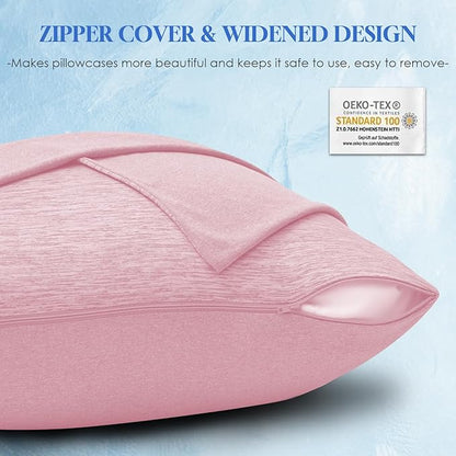 CHOSHOME Cooling Pillow Cases Zipper Pillow Covers Q-Max > 0.45 Zippered Pillowcases for Hot Sleepers, Soft, Breathable, Skin-Friendly, 4 Pack (King, 20"x36", Pink)