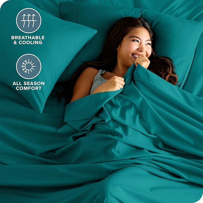 Bare Home Split King Sheet Set - 1800 Ultra-Soft Microfiber Bed Sheets - Double Brushed - Deep Pockets - Easy Fit - 5 Piece Set - Bedding Sheets & Pillowcases (Split King, Emerald)