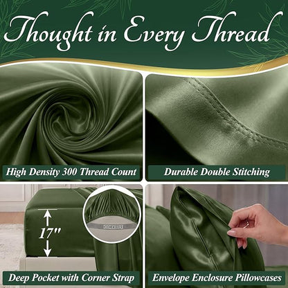 DECOLURE 100% Viscose Derived from Bamboo Sheets Twin Size - Luxury 4 Pc Naturally Cooling Sheets, Ultra Soft Bed Set - Deep 17" Pockets, Durable Double Stitching, Oeko Tex Standard (Olive)