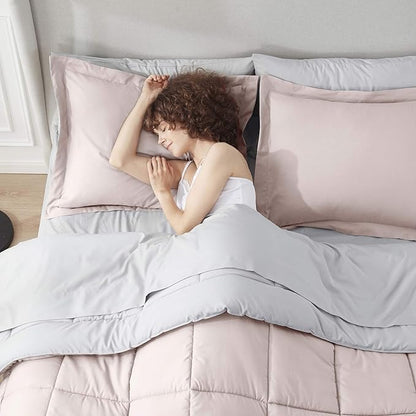 Nestl 7 Piece Full Comforter Set – Blush Pink Reversible Bed in a Bag – Complete Full Size Bedding Set with Sheets, Pillowcases and Shams