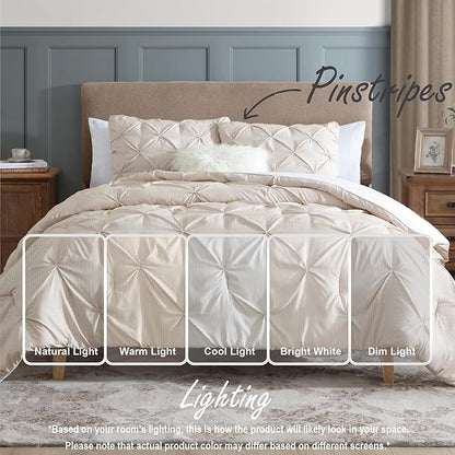 Swift Home King Pinstripe Taupe Comforter Set - Classic Pintuck Bedding Set - 3 Pieces Bed Linen, 1 Comforter and 2 Pillow Shams