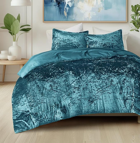 Comfort Spaces Juliette Luxe Comforter Set Velvet Lush with Soft Brushed Microfiber Reverse, All Season Cozy Velvet Bedding Sets, Fluffy Comforter Bed Set, Matching Sham, Teal King 3 Piece