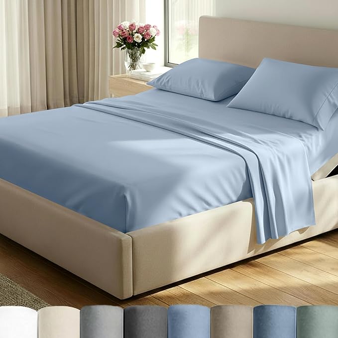 California Design Den Split King Sheet Set - 100% Cotton, 600 Thread Count, Breathable Luxury King Size Sheets for Adjustable Bed, Luxury Hotel-Quality Sheets with Soft Sateen Weave - Blue