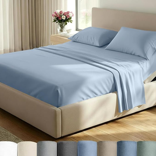 California Design Den Split King Sheet Set - 100% Cotton, 600 Thread Count, Breathable Luxury King Size Sheets for Adjustable Bed, Luxury Hotel-Quality Sheets with Soft Sateen Weave - Blue