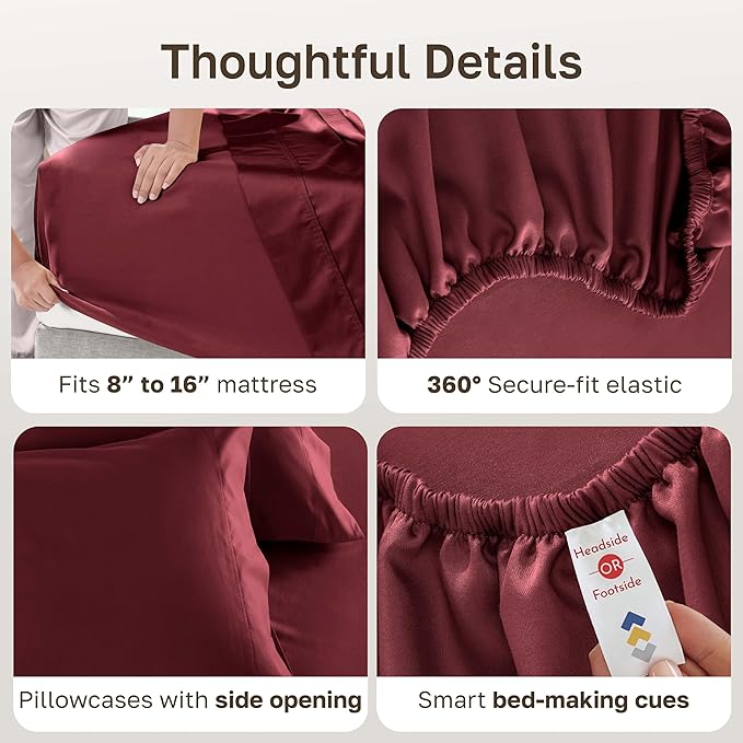 California Design Den Queen Sheet Set - Luxury 600 Thread Count 100% Cotton Bed Sheets Queen Size, Sateen Weave, Queen Bed Sheets Set - Brick Red