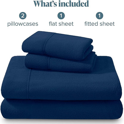 Bare Home Super Soft Fleece Sheet Set - Queen Size - Extra Plush Polar Fleece, No-Pilling Bed Sheets - All Season Cozy Warmth (Queen, Dark Blue)