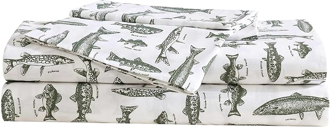 Eddie Bauer - Sheet Set, Cotton Percale Bedding with Matching Pillowcases, Crisp & Breathable, 200-Thread Count, Classic Comfort Essentials (Wes Fish Green, Full)
